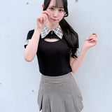 【予約商品ネイビー6月中旬ブラック・グレー6月上旬お届け】ビット付きレイヤードスカパン