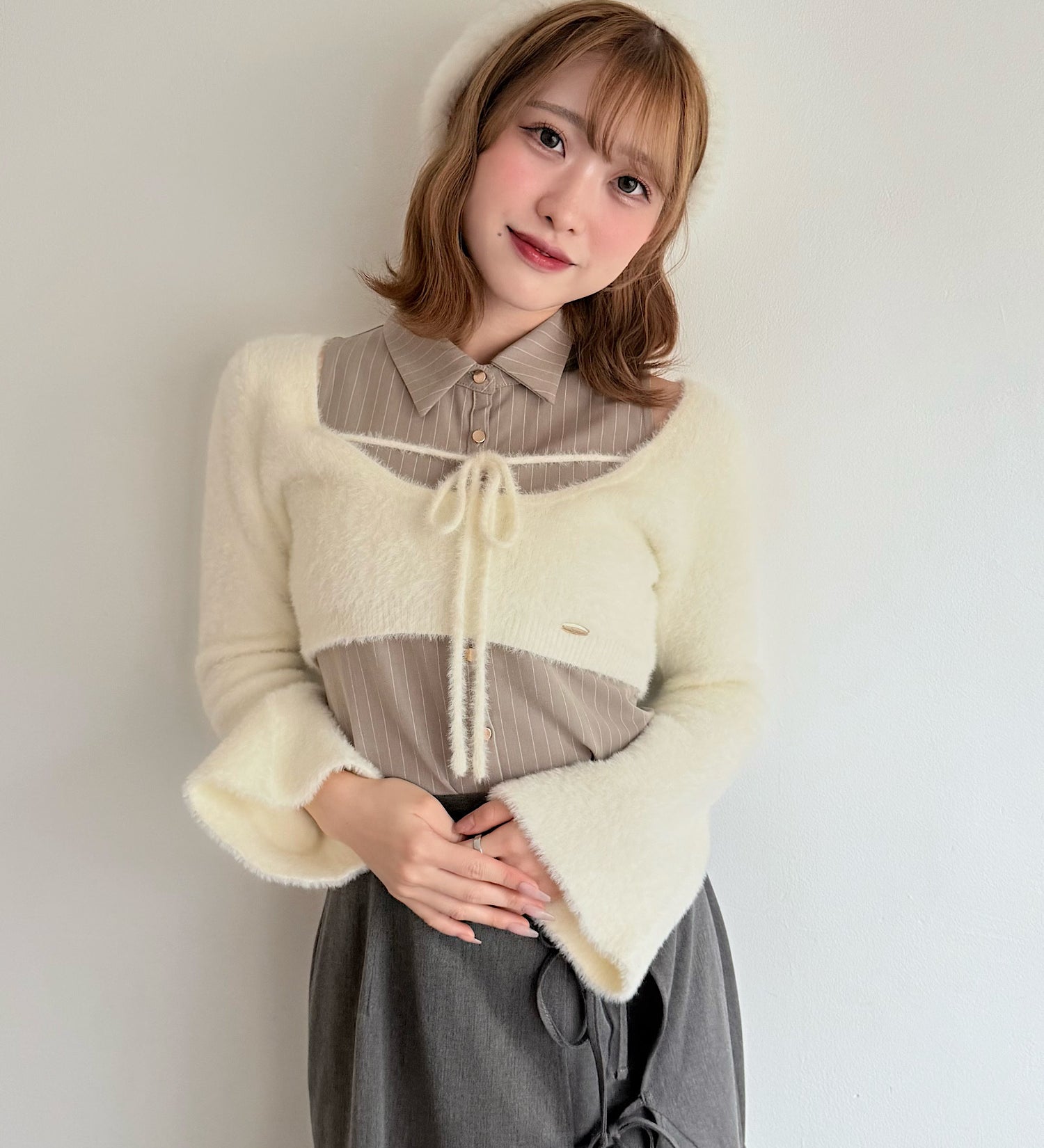 【予約商品9月下旬お届け】シャツレイヤードシャギーニット