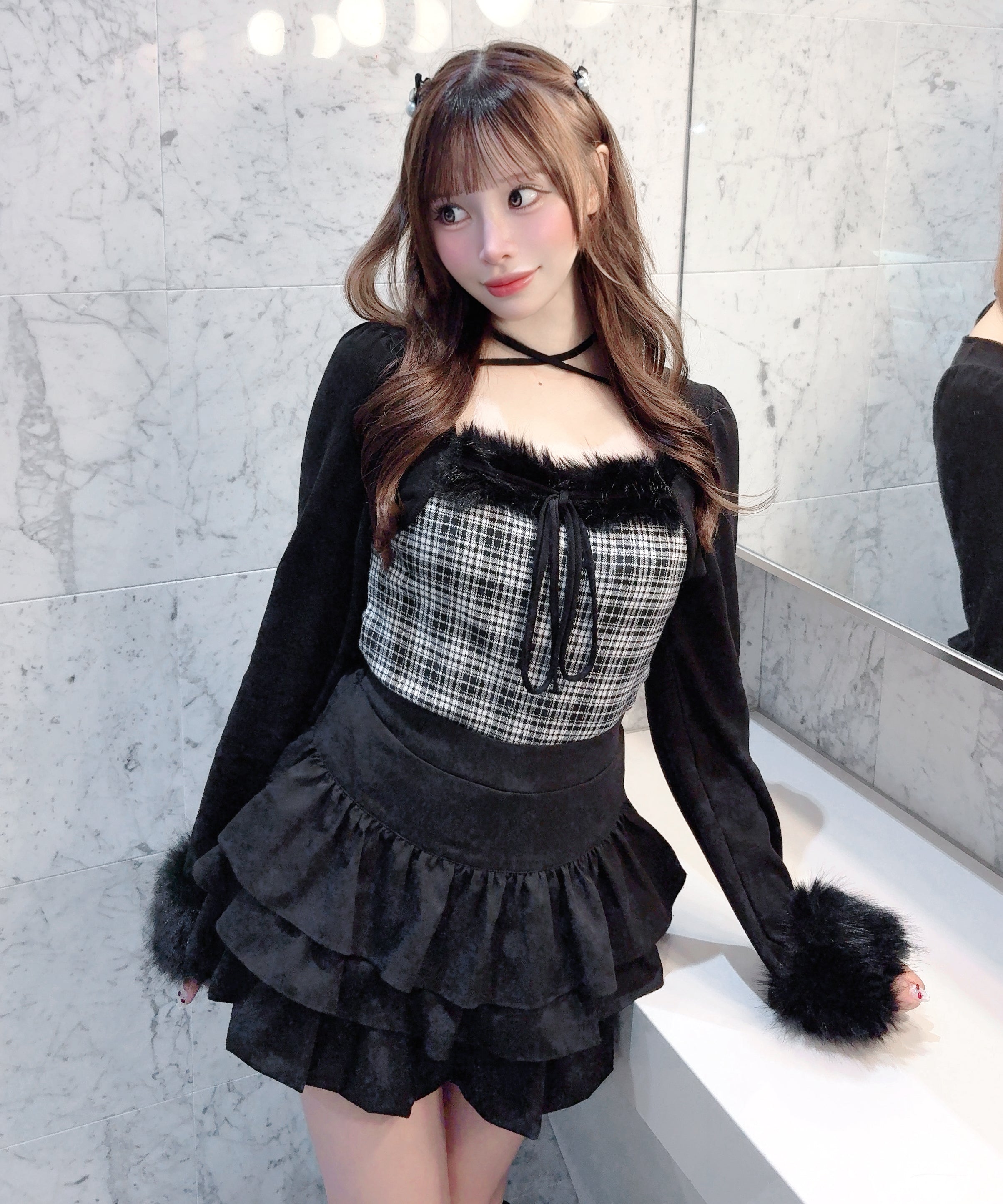 ファー付きボレロ風トップス