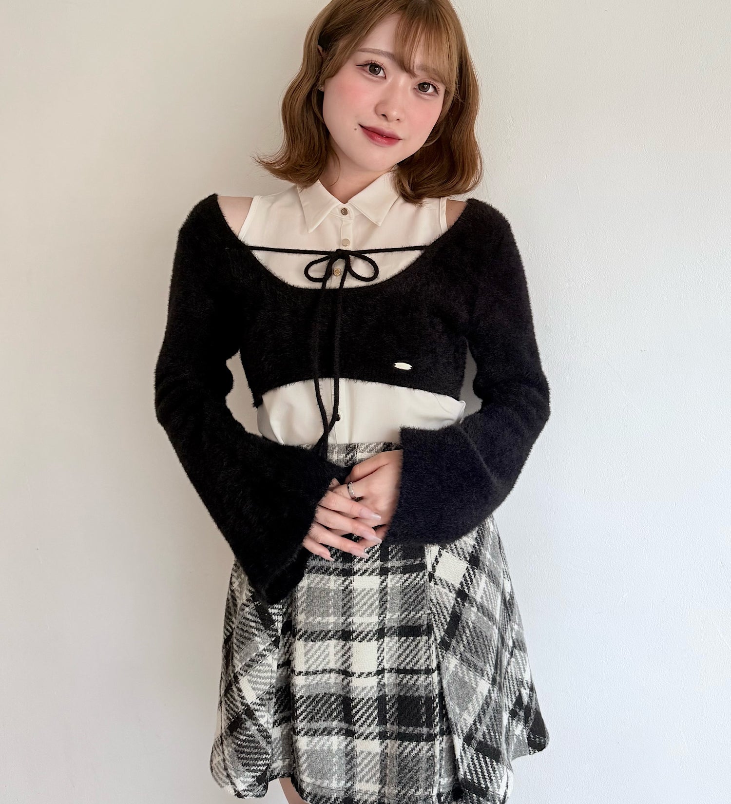 【予約商品9月下旬お届け】シャツレイヤードシャギーニット