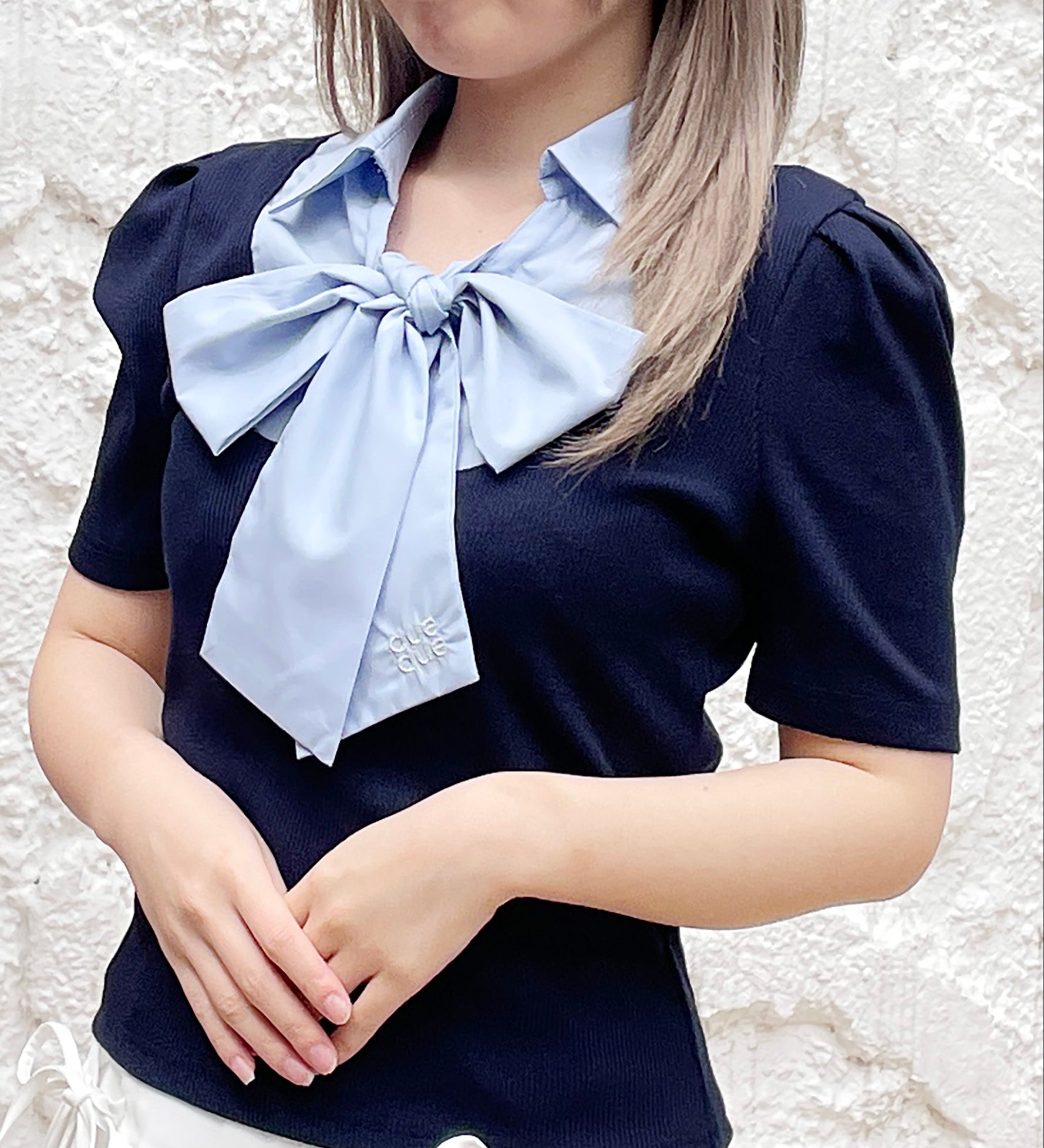 【予約商品 5月中旬お届け】ボウタイブラウスレイヤードトップス