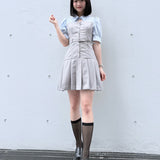 【予約商品 8月上旬お届け】シャツドッキングプリーツミニワンピース
