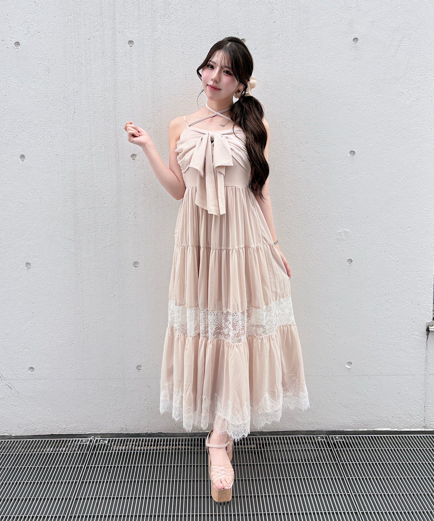 【予約商品7月下旬お届け】レースラインリボンキャミワンピース