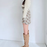 チェックシャツレイヤードニット