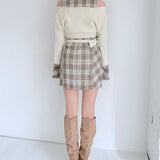 チェックシャツレイヤードニット