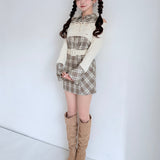 チェックシャツレイヤードニット