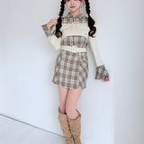 チェックシャツレイヤードニット