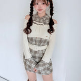 チェックシャツレイヤードニット