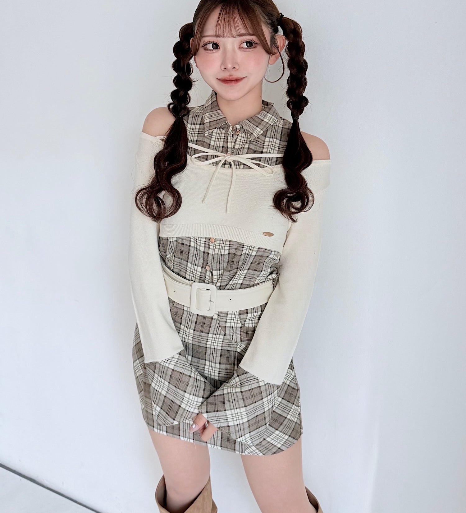 【予約商品 1月上旬発送】チェックシャツレイヤードニット