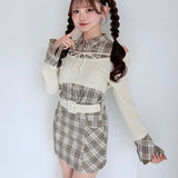 チェックシャツレイヤードニット