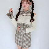 チェックシャツレイヤードニット