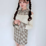 チェックシャツレイヤードニット