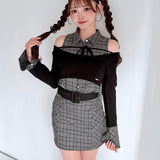 チェックシャツレイヤードニット