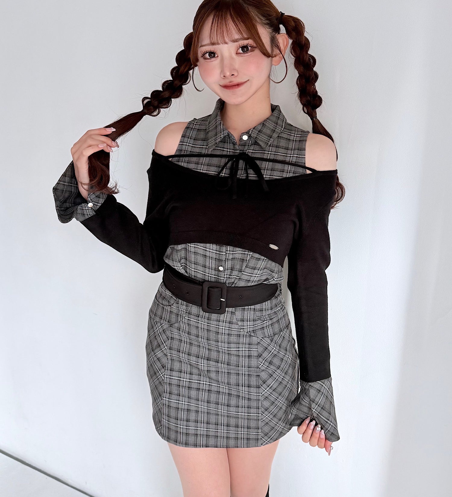 【予約商品 1月上旬発送】チェックシャツレイヤードニット