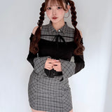 チェックシャツレイヤードニット