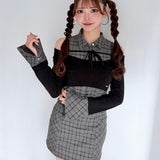 チェックシャツレイヤードニット