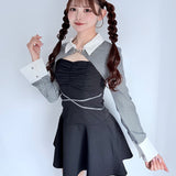 【予約商品2月上旬発送】ショートブラウスレイヤードワンピース