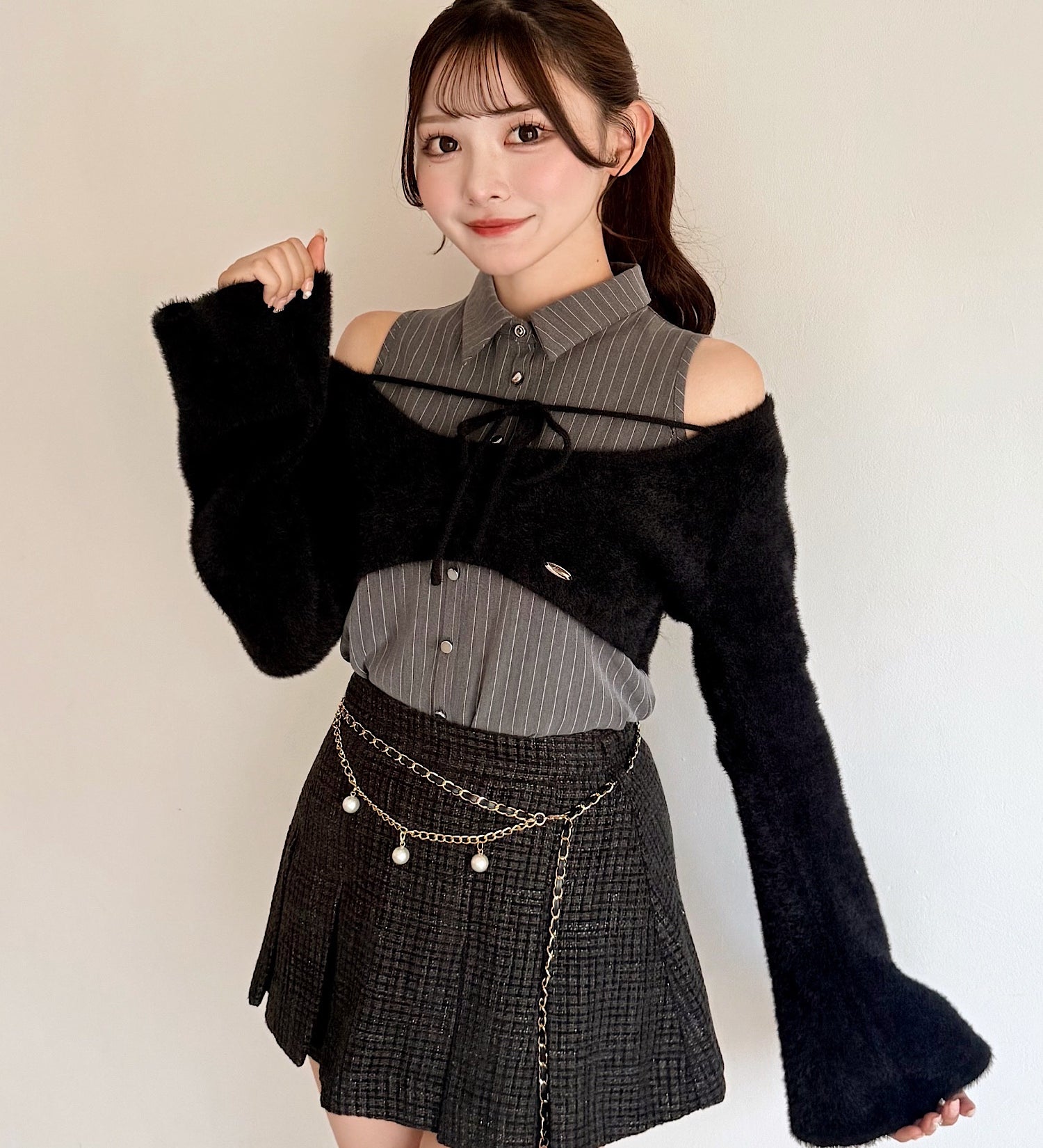 【予約商品9月下旬お届け】シャツレイヤードシャギーニット