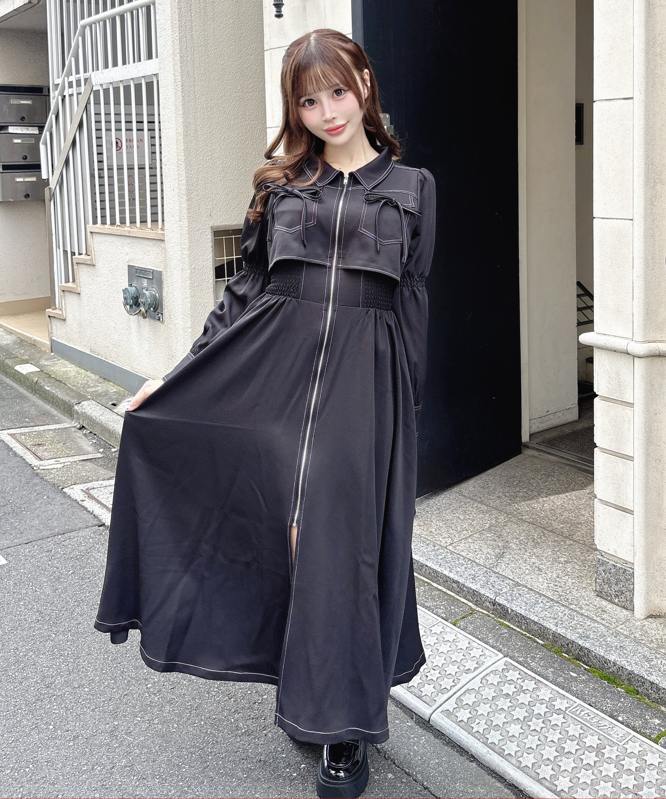 【公式オンライン先行販売！】ロングレイヤードフロントジップワンピース