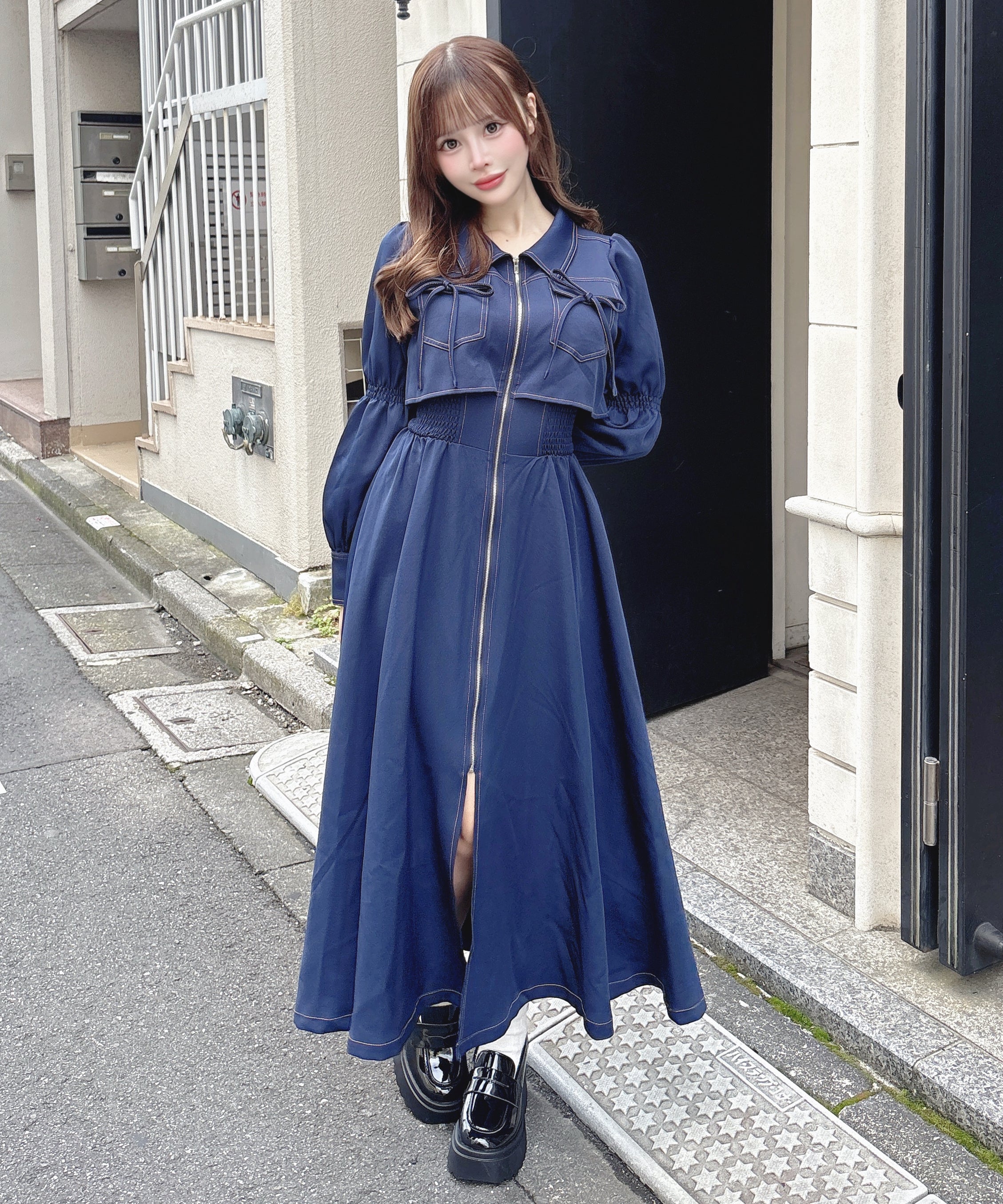 【公式オンライン先行販売！】ロングレイヤードフロントジップワンピース