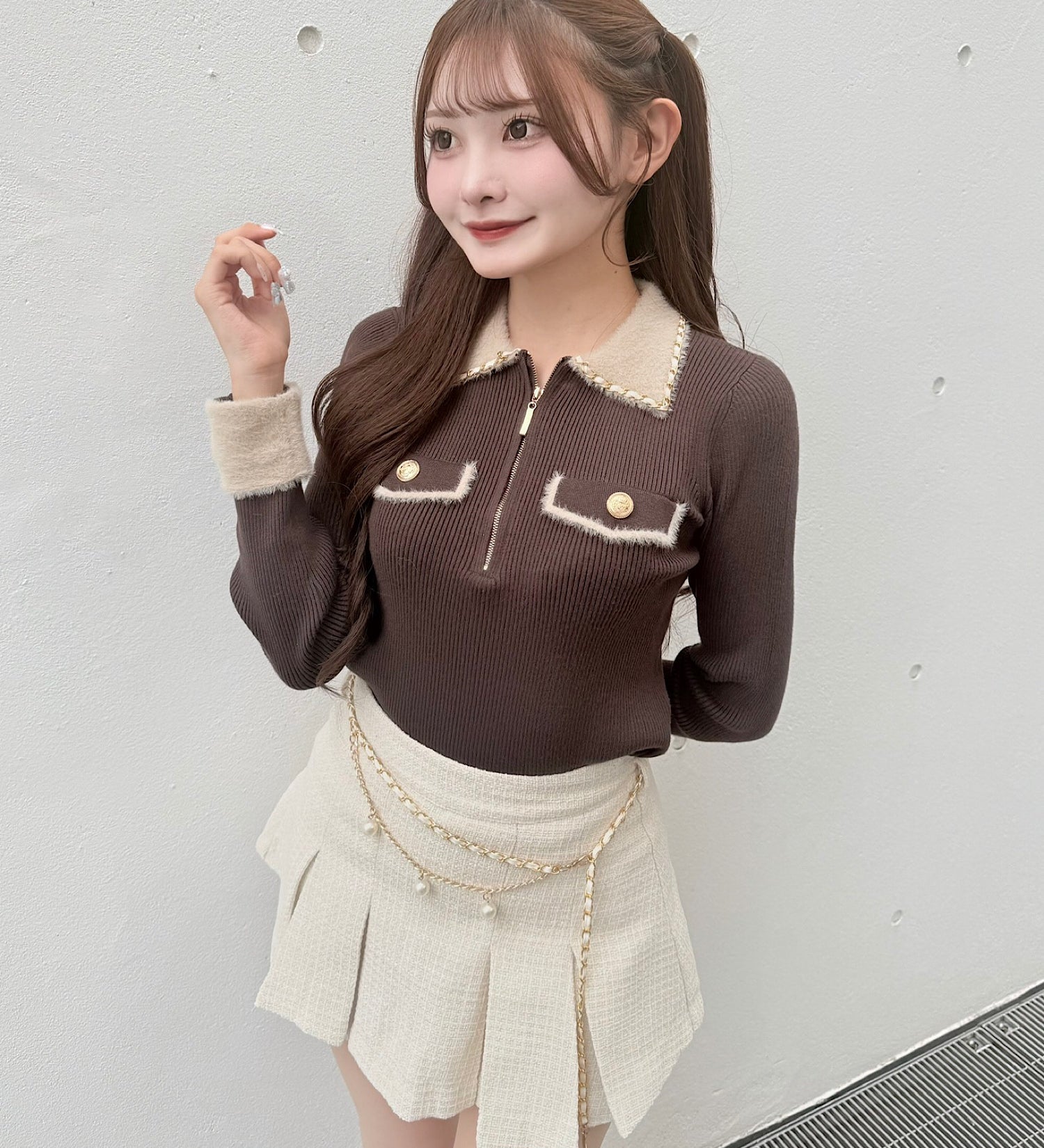 【予約商品10月下旬お届け】チェーンカラーZIPニット