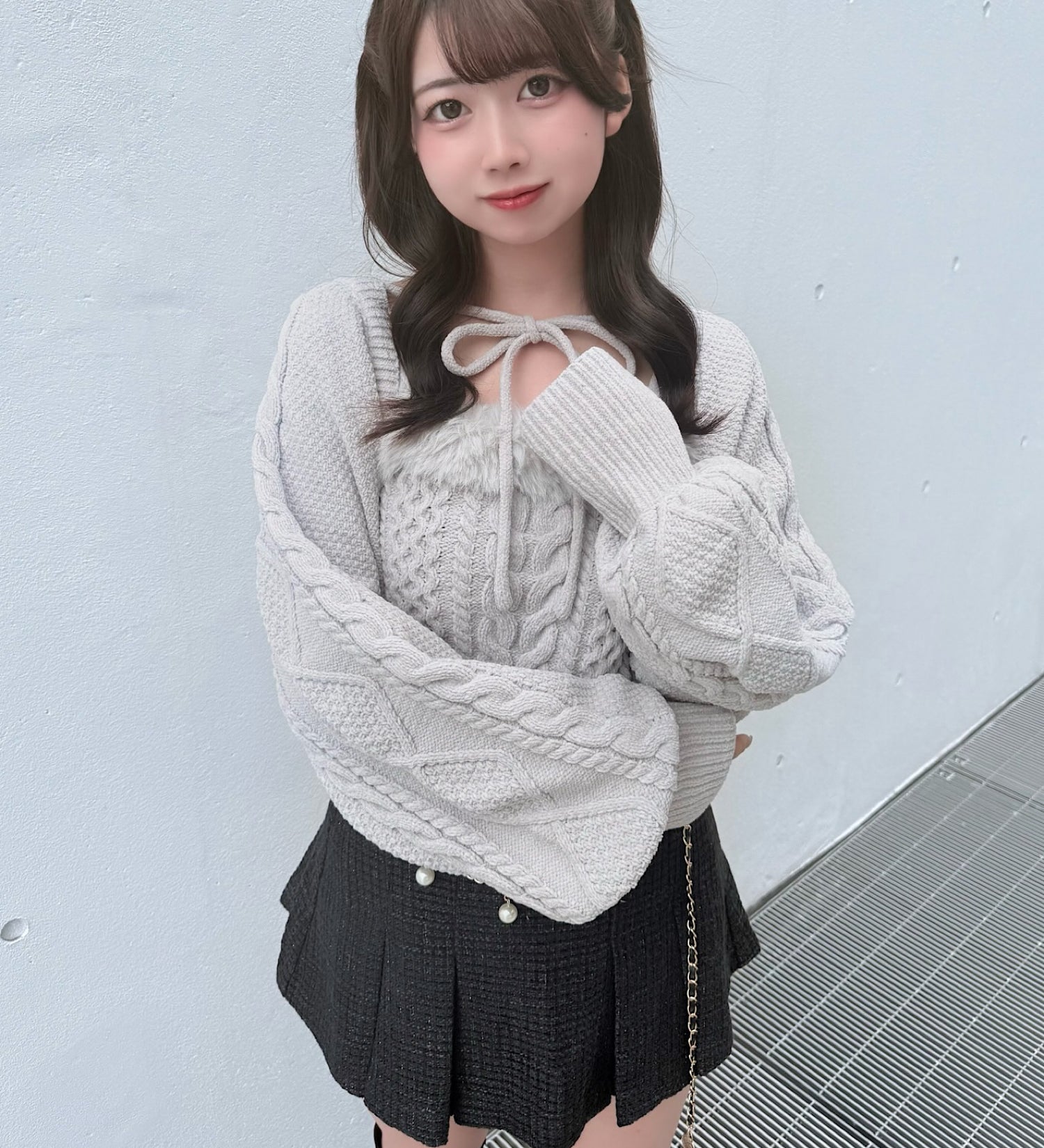 【予約商品10月上旬お届け】ファーケーブルアンサンブルニット