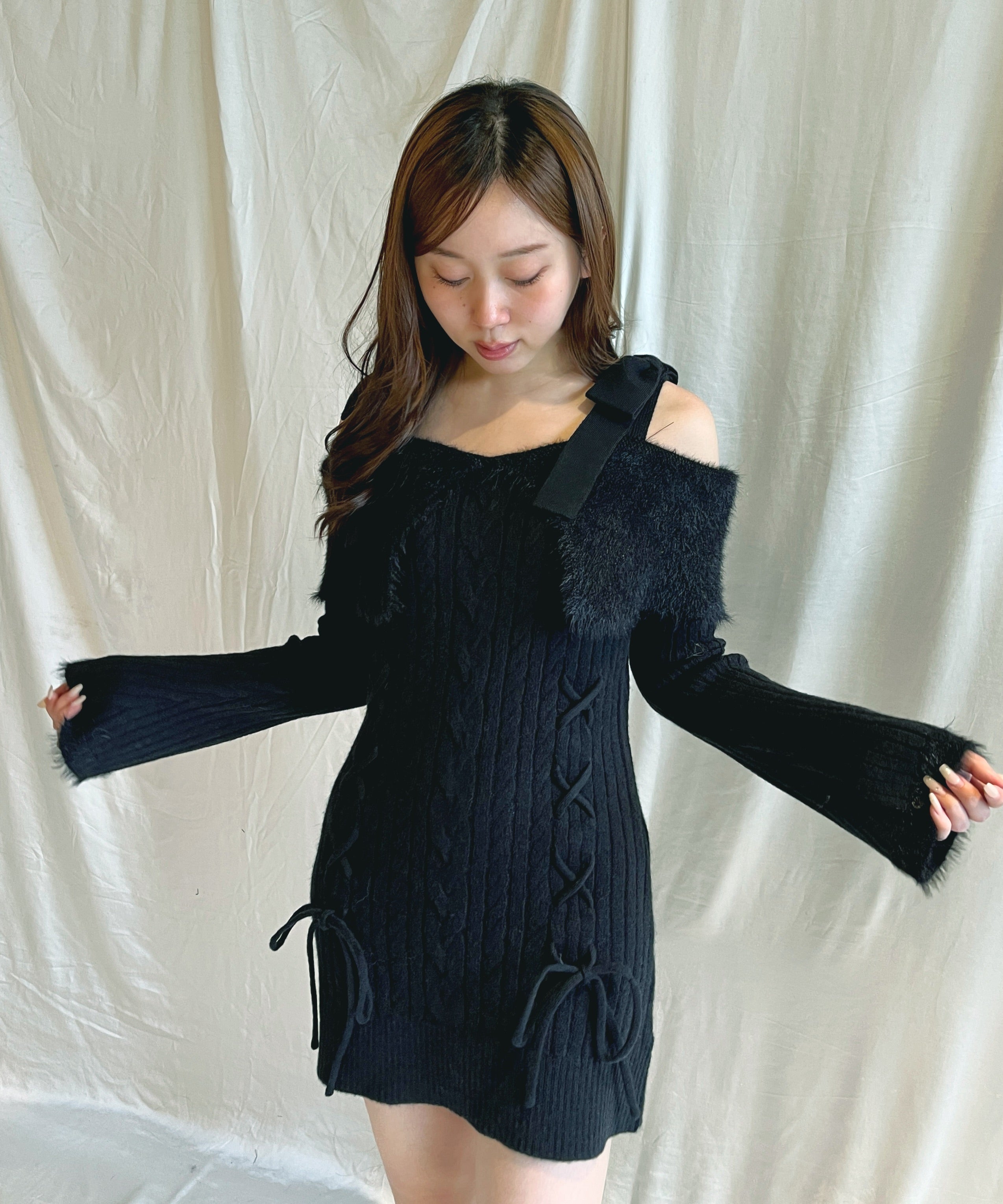 ぱいかじYOKANGニットポンチョ風ワンピース 風を通すざっくり編み ボーダー | 公式 SAIFUKU サイフク 五泉