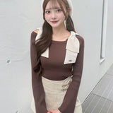 【予約商品10月上旬お届け】ショルダーリボンニット