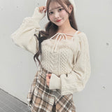 【予約商品9月中旬お届け】ファーケーブルアンサンブルニット