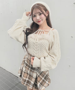 【予約商品9月中旬お届け】ファーケーブルアンサンブルニット