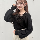 【予約商品9月中旬お届け】ファーケーブルアンサンブルニット