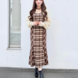 【予約商品10月下旬お届け】シャギーボレロロングチェックワンピース