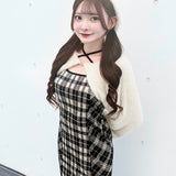 【予約商品10月下旬お届け】シャギーボレロロングチェックワンピース