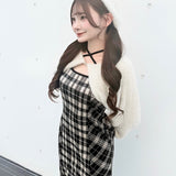 【予約商品10月下旬お届け】シャギーボレロロングチェックワンピース