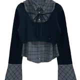 チェックシャツレイヤードニット