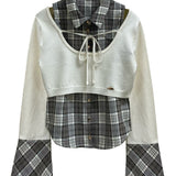 チェックシャツレイヤードニット