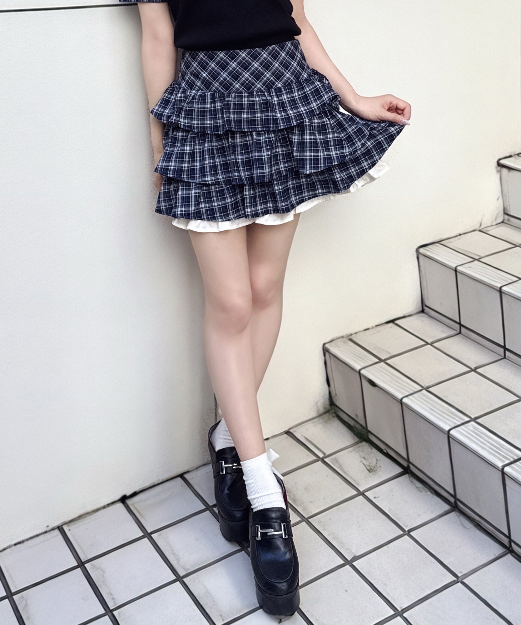 サイドリボンティアードスカート