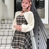 【予約商品 12月上旬発送】シャギーボレロミニチェックワンピース