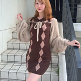 【予約商品10月上旬お届け】アーガイルニットワンピース×ボレロセット