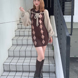 【予約商品10月上旬お届け】アーガイルニットワンピース×ボレロセット