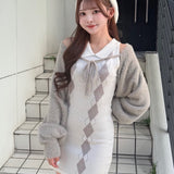【予約商品10月上旬お届け】アーガイルニットワンピース×ボレロセット