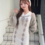 【予約商品10月上旬お届け】アーガイルニットワンピース×ボレロセット