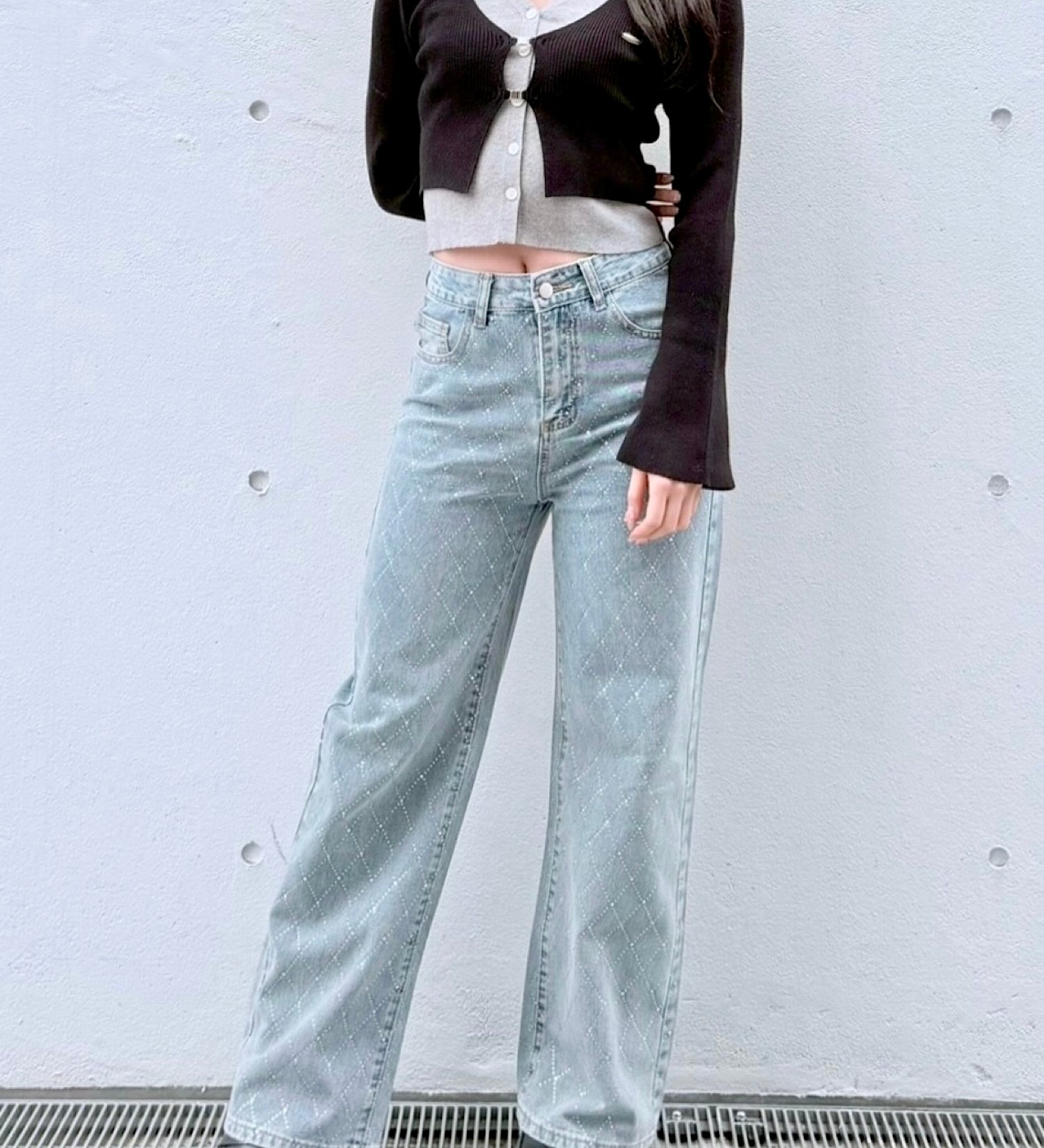 キルティングライクビジューデニム