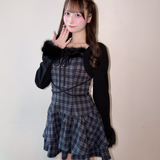 【 9月25日(金)発売スタート 】ファー付きレイヤード風ワンピース