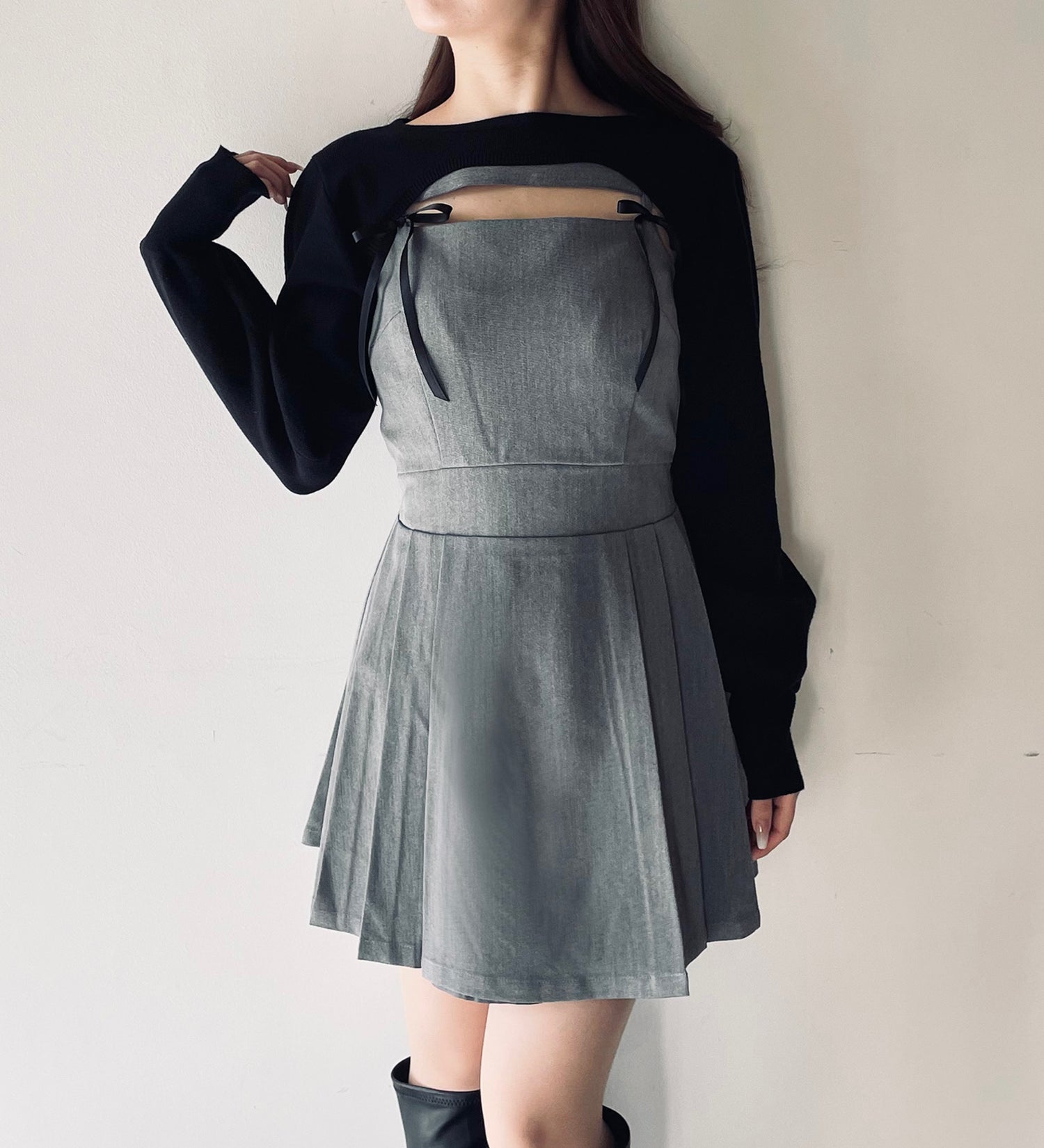 【予約商品9月中旬お届け】ショートニット×キャミワンピースセット