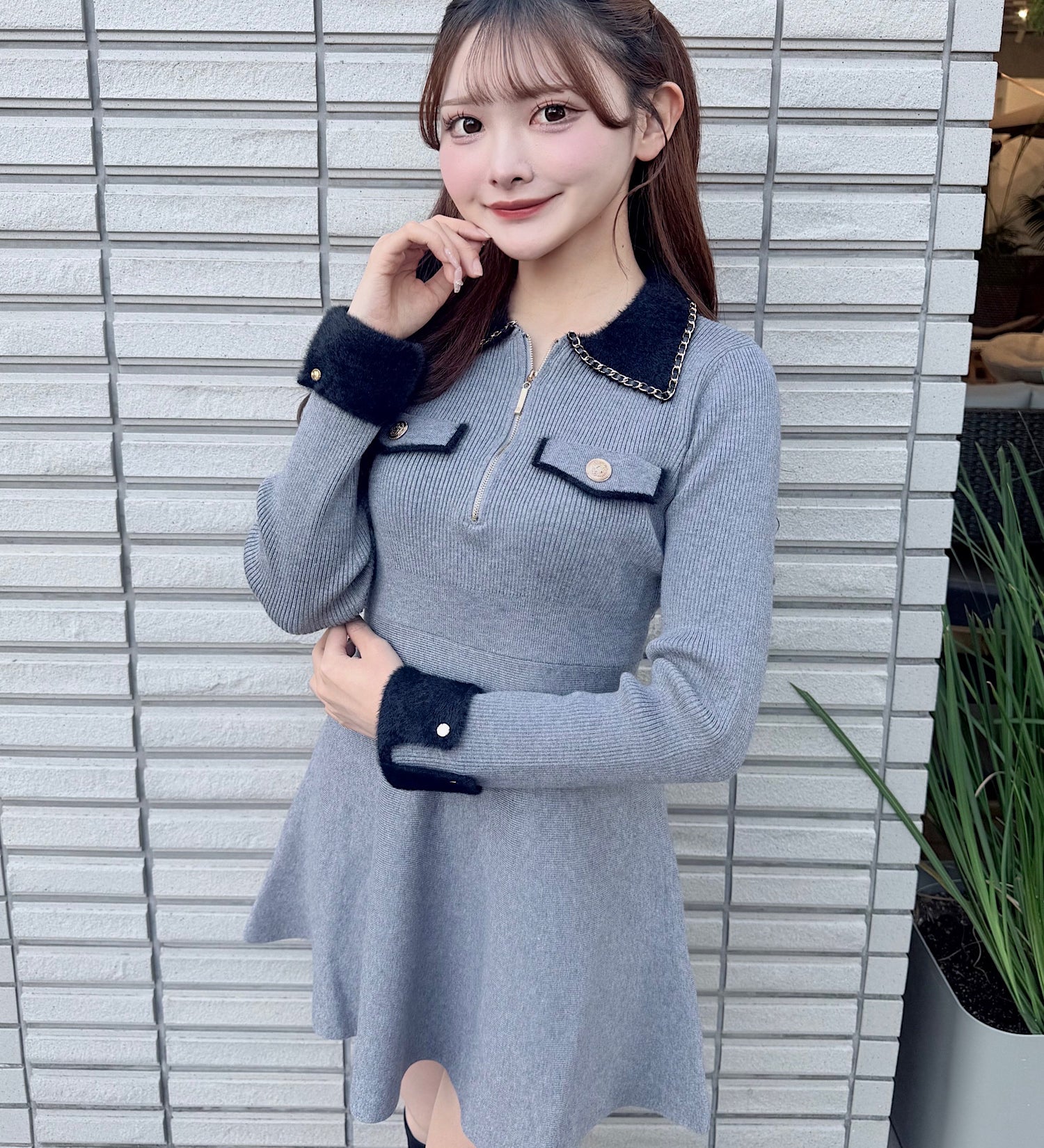 【予約商品 12月中旬発送】チェーンカラーZIPニットワンピース