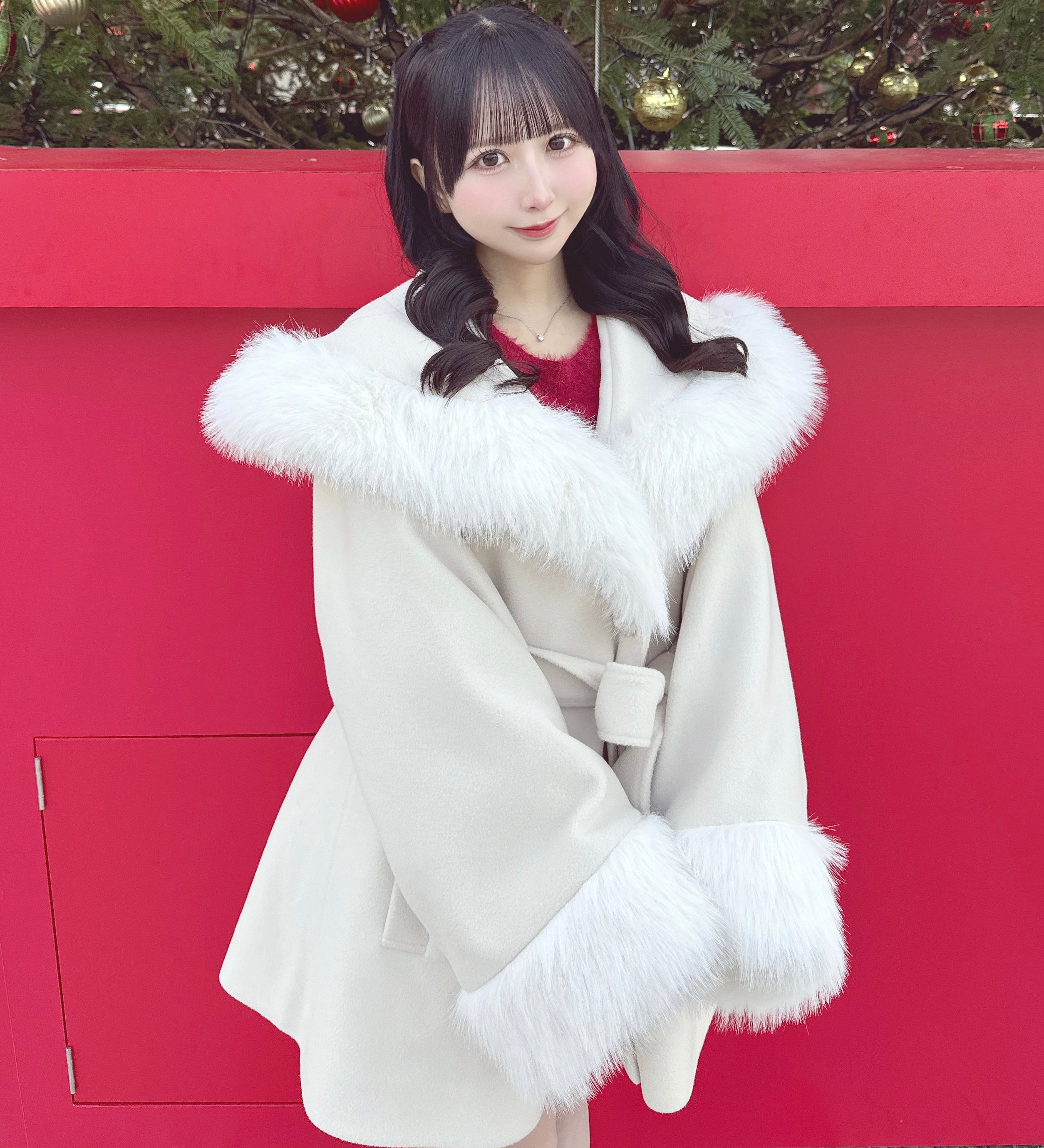 【予約商品 1月上旬発送】ファー付きケープガウンコート