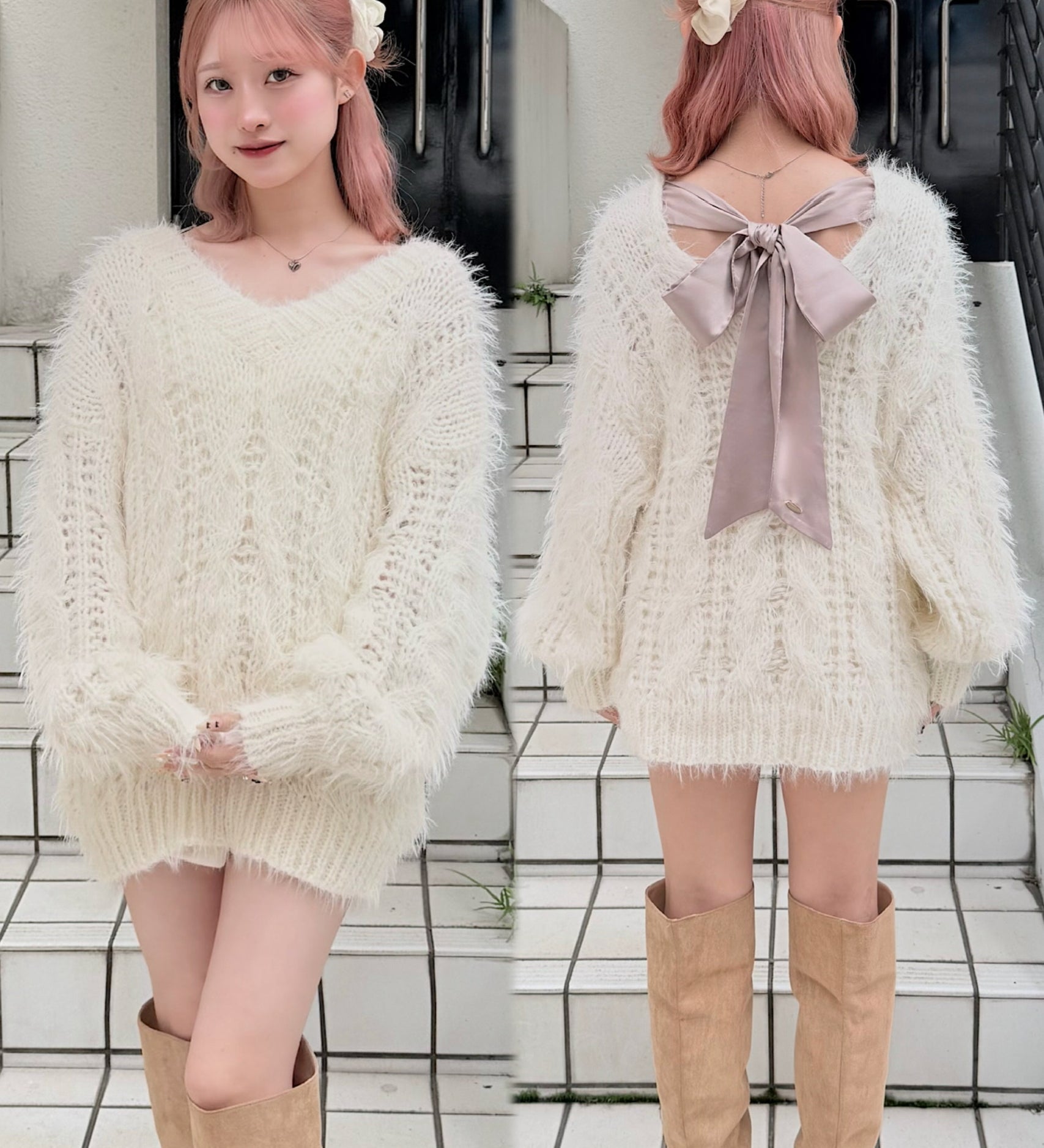 【予約商品12月中旬発送】バックリボンダーリンニット