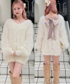 バックリボンダーリンニット