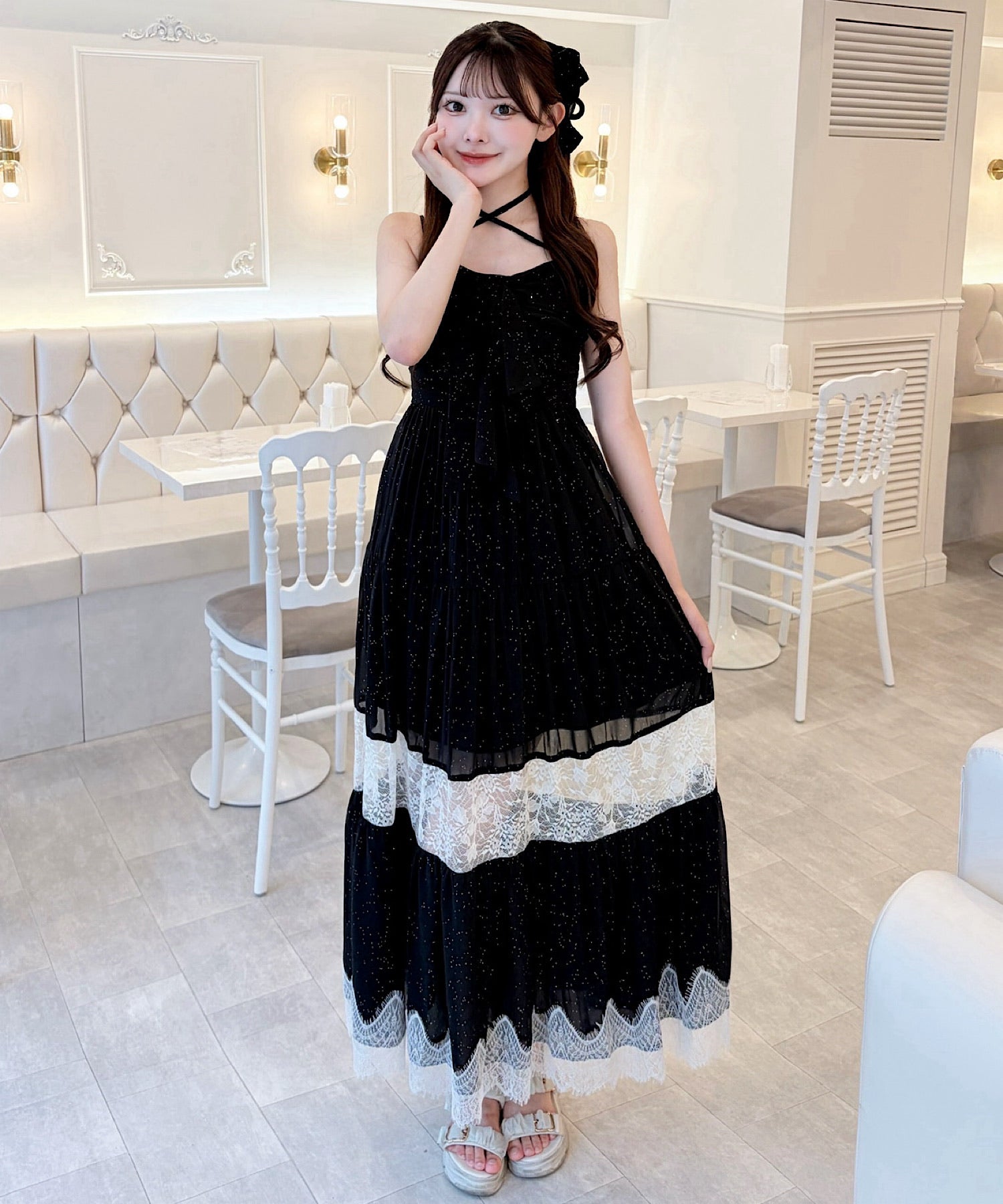 【予約商品7月下旬お届け】レースラインリボンキャミワンピース